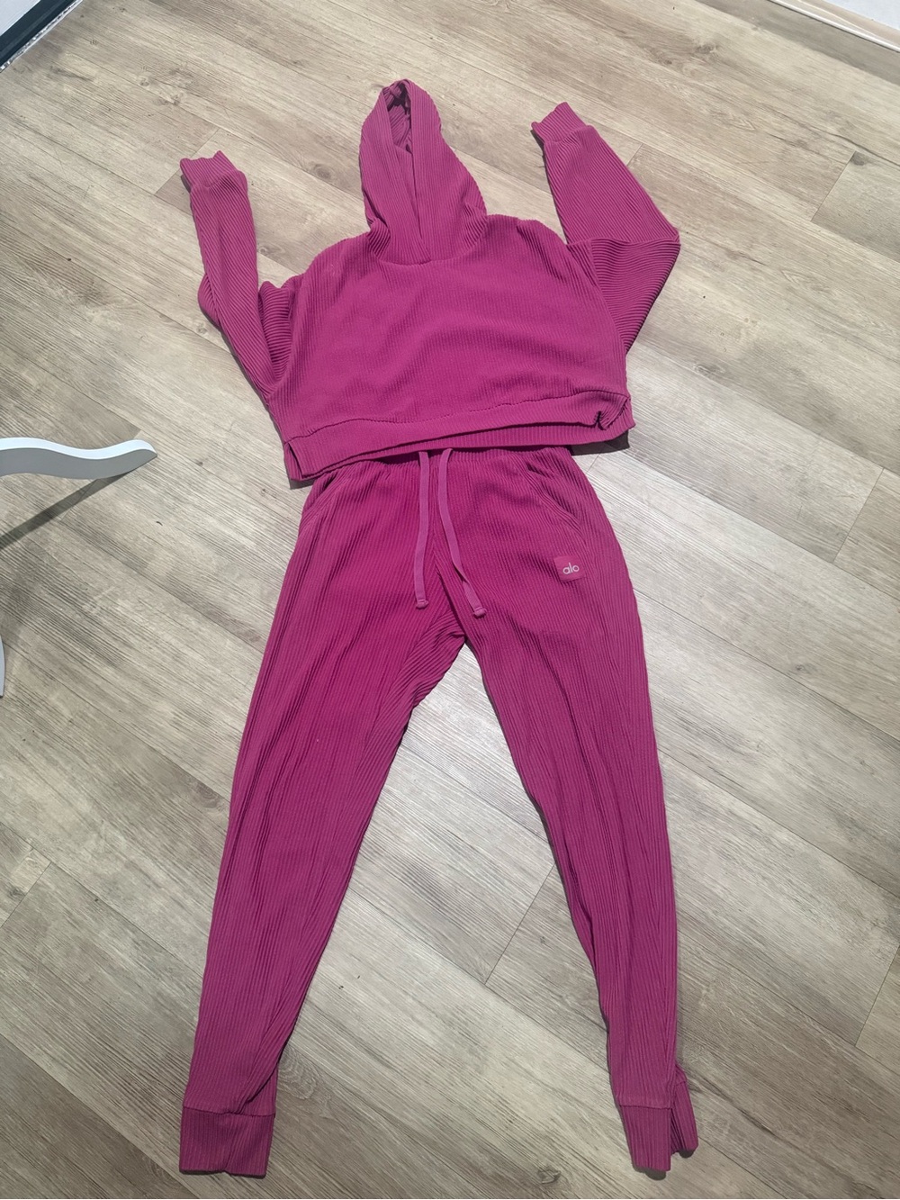 ALO Yoga Ribbed Hoodie & Joggers Set in Berry